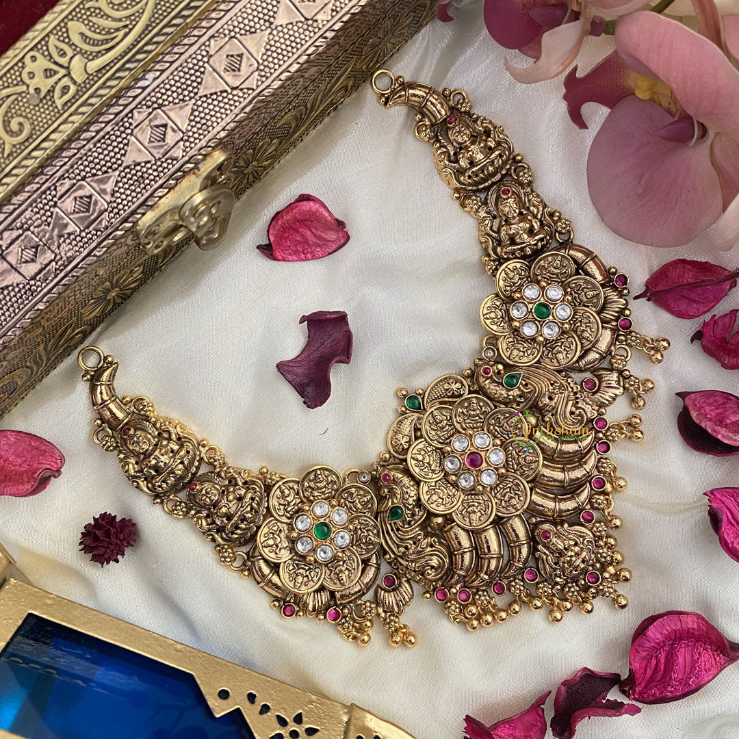 Elegant 1 gm Gold Lakshmi Coin & Peacock Short Neckpiece